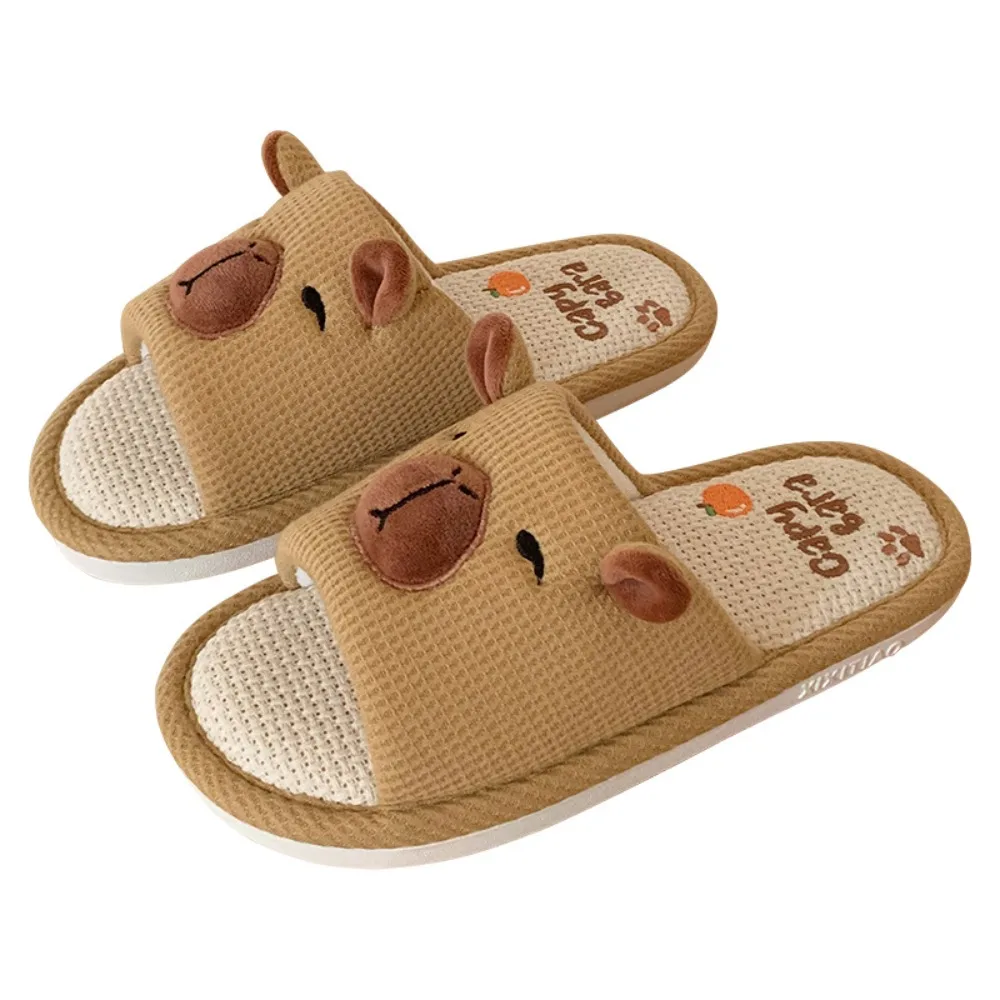 

Soft Warm Capybara Slippers Cartoon Silent Capybara Linen Slippers Home Wear Shoes Anti-Slip Winter Capybara Slides Winter