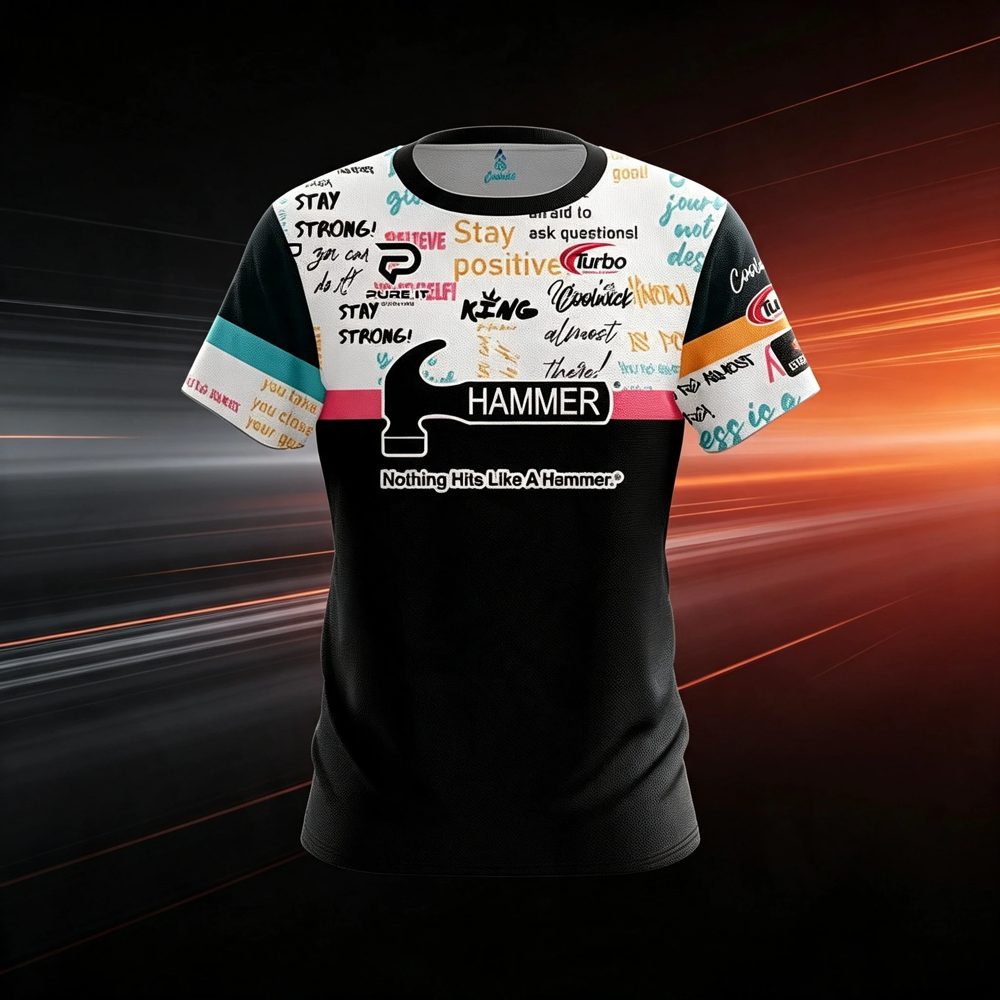 New Men Hammer Motivational Text Split Color Bowling Jersey Short Sleeve Performance Sports Tee Fan Casual Streetwear Tops