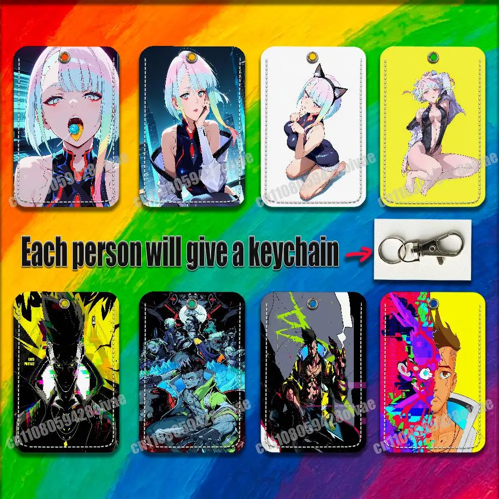 

C-CyberpunkS David Martinez Lucyna Kushinada For ID Clips Credit Bank Bag Bus Meal Card Holder Cover Pocket Ornament Keychain