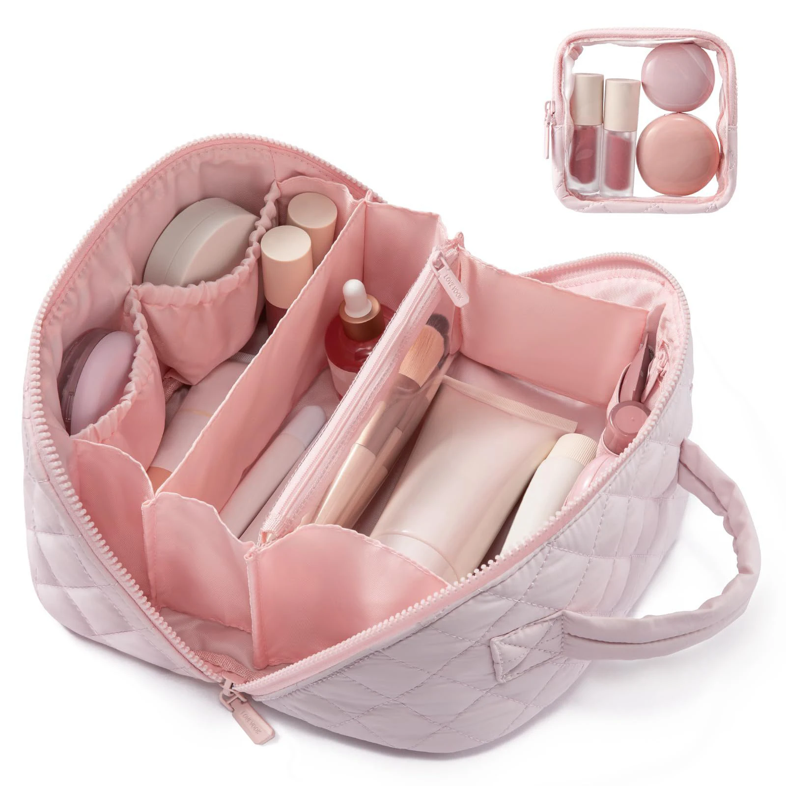 

Cotton Travel Makeup Bag Large Cosmetic Organizer with Handle Travel Toiletry Bag for Women Toiletries Accessories Brushes