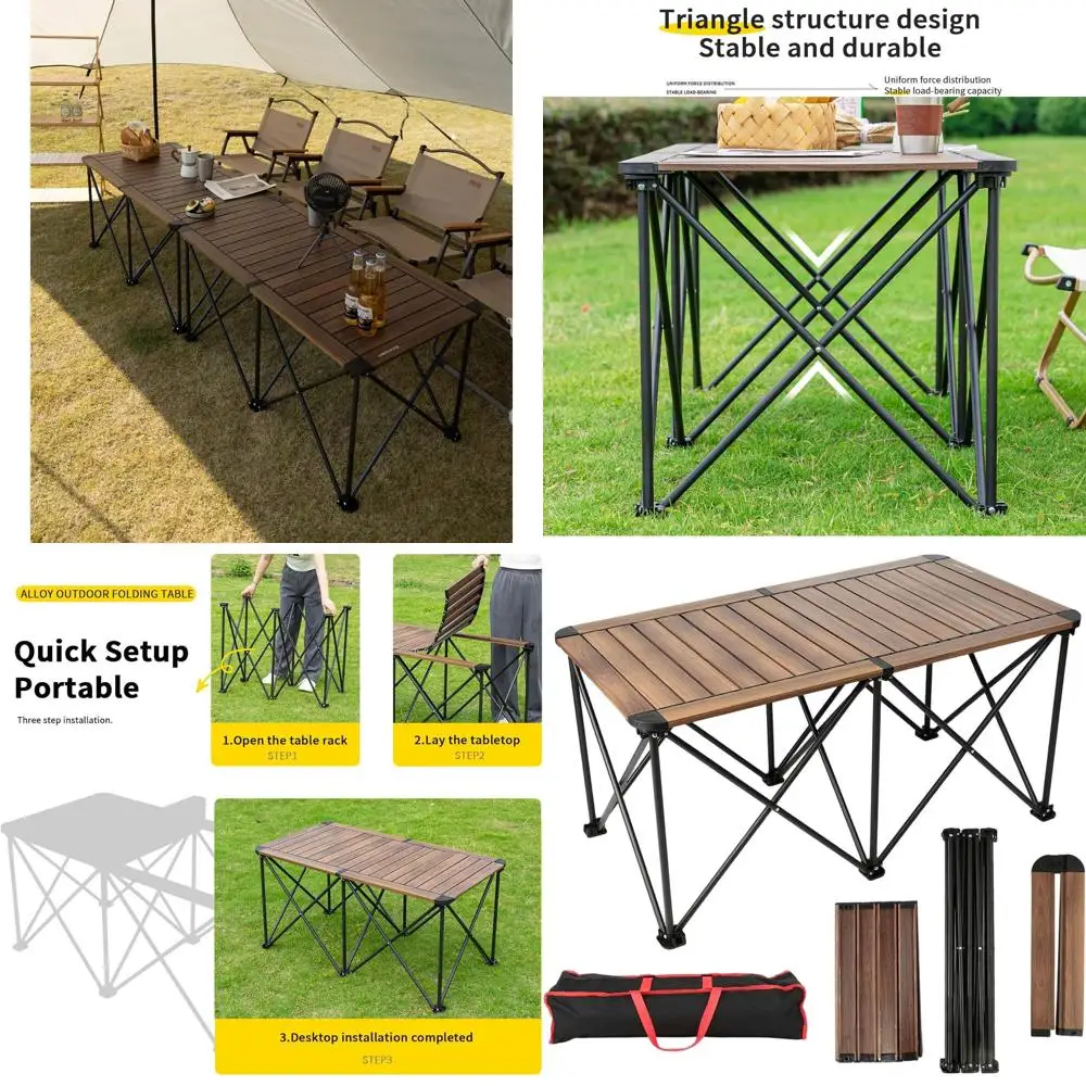 

Portable Heavy-Duty Camping Picnic Table, 42.1 x 22.4, Folding Dinner Table for Outdoor, BBQ, Cooking - Walnut