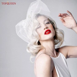 TOPQUEEN VA14 Mini Wedding Veil 2 Tier Birdcage Veil Bridal Head Accessories Russian Tulle Cage Veil White Crinoline Face Veil