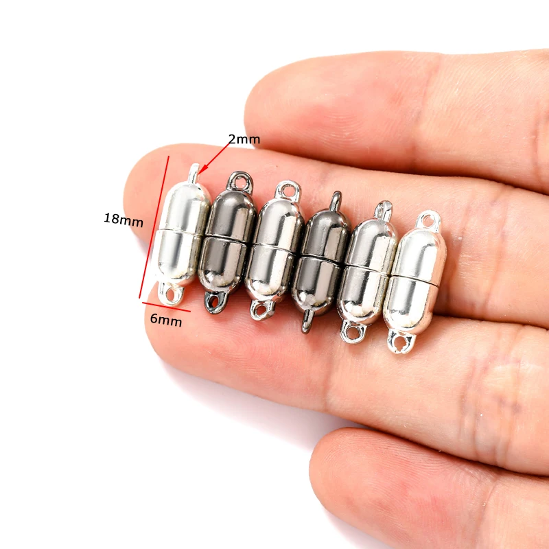 Juego de 5 cierres magnéticos fuertes redondos para pulseras, conectores de cierre de extremo de rodio para hacer joyas de pulsera, 6x18mm, W303