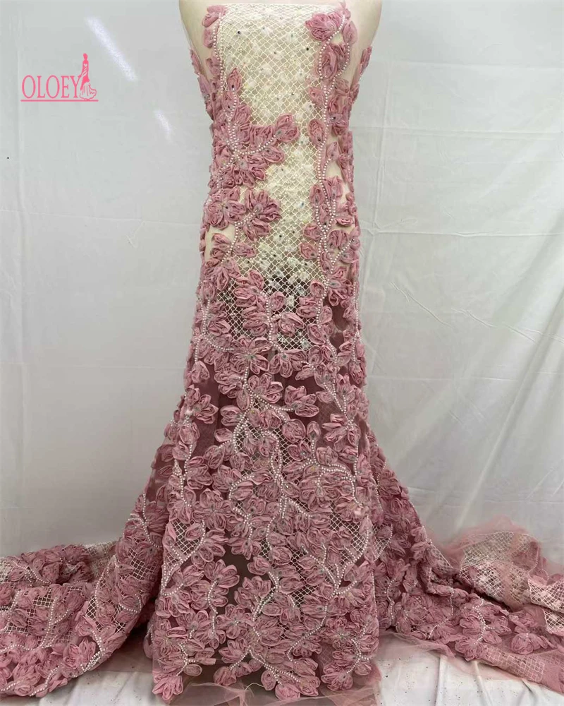 

OLOEY Elegant French Lace Fabric 2025 High Quality Sequins African Embroidery Tulle Material for Nigerian Clothing