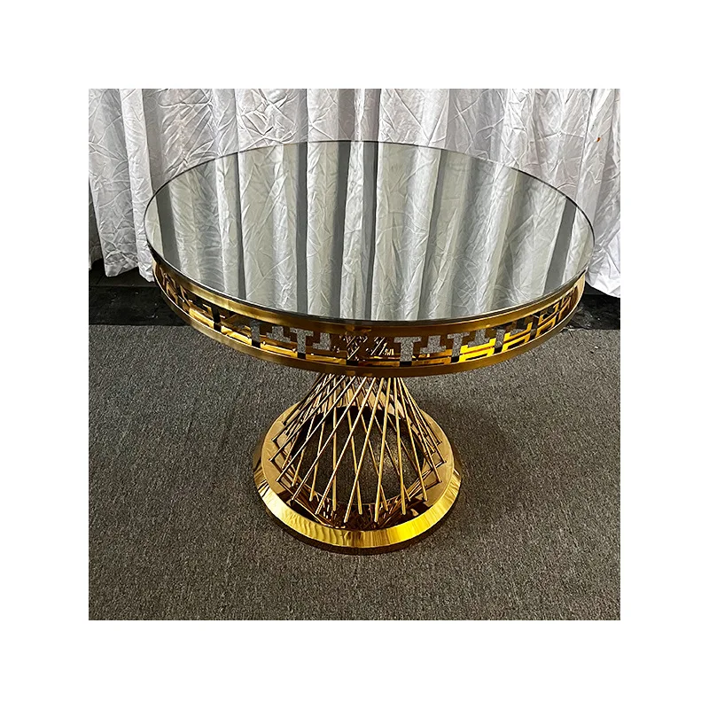 Modern stainless steel dining table Light luxury gold-plated round dining table Modern dining table round table hotel home