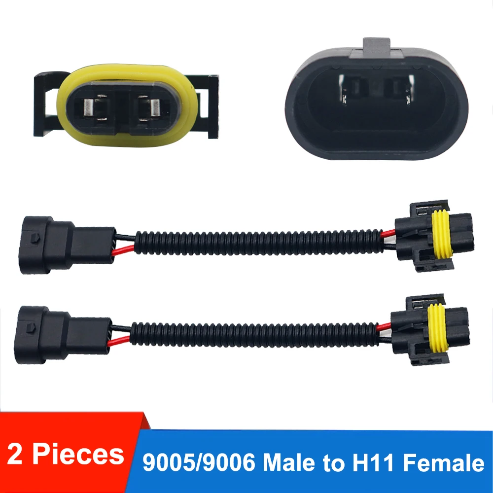 2x 9005/9006 9007 H4 H11 H13 Male to Female Conversion Wiring Harness Socket Adapter Connector For Headlight Fog Lights Retrofit