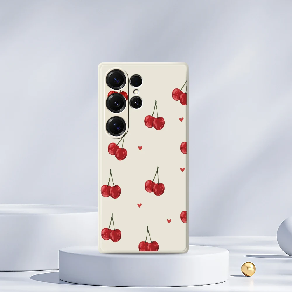チェリーハート型スマホケース Samsung Galaxy S25 S24 S23 S22 S21 S20 Ultra Plus S10Plus S24FE S23FE S22FE S21FE ソフトカバー