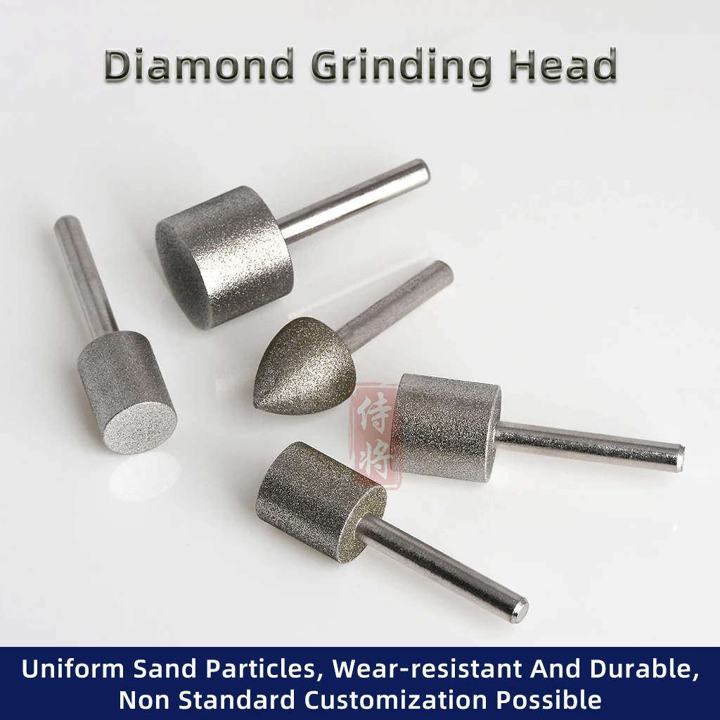 6mm Shank Cylinder Diamond Grinding Head Brasive For Carving Polishing Stone Gemstone Cleaning Burrs Welds Dremel Rotary Tool