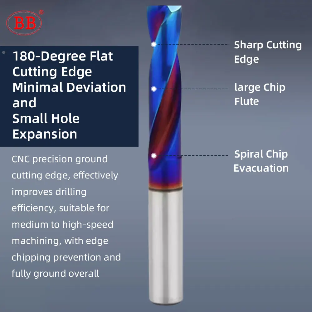 BB Flat Drill 180 Degree CNC Drilling Tool Coated Solid Carbide for Metal Alloy Steel Hole BL2060