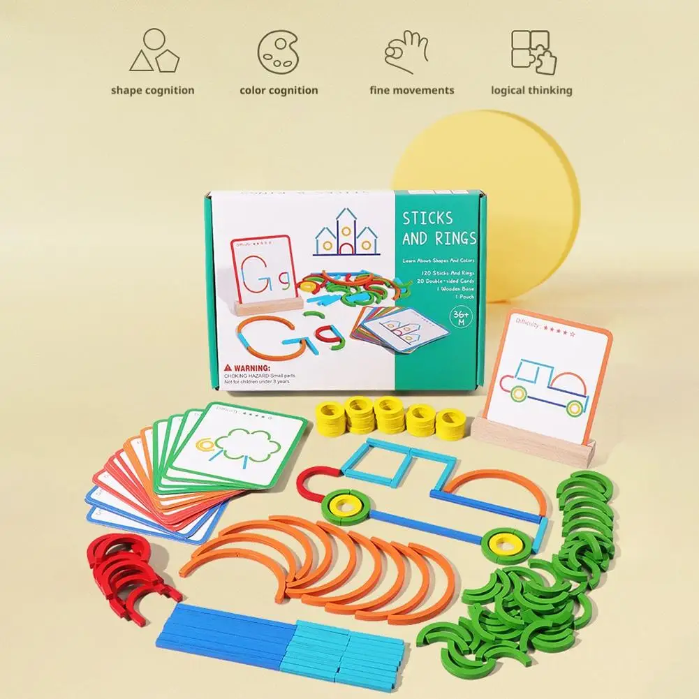 木製クリエイティブスティックとリングパズル知能ゲームモンテッソーリ幼児教育玩具子供のための 3 歳
