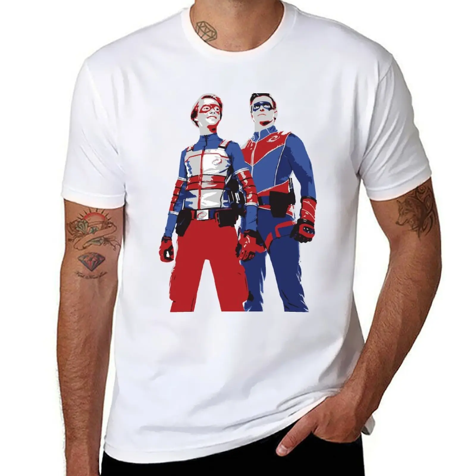 

Captain Man and Kid Danger Lineart Silhouette Heroic T-Shirt t shirts with prints t shirts for man cotton T-Shirt