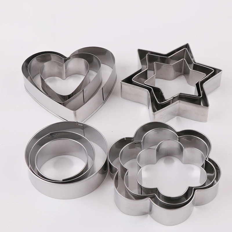 12pcs/set Stainless Steel Cookie Biscuit DIY Mold Star Heart Round Flower Shape Cutter Baking Mould  Tools