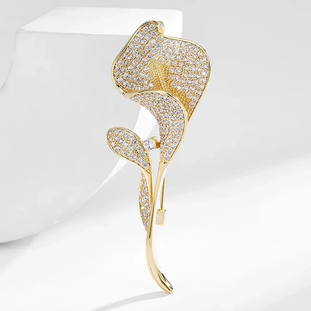 

Gold Silver Flower Shape Opal Jewelry Exquisite Crystal Tulip Brooch Rhinestone Pins Korean Style Brooch Suit Accessories