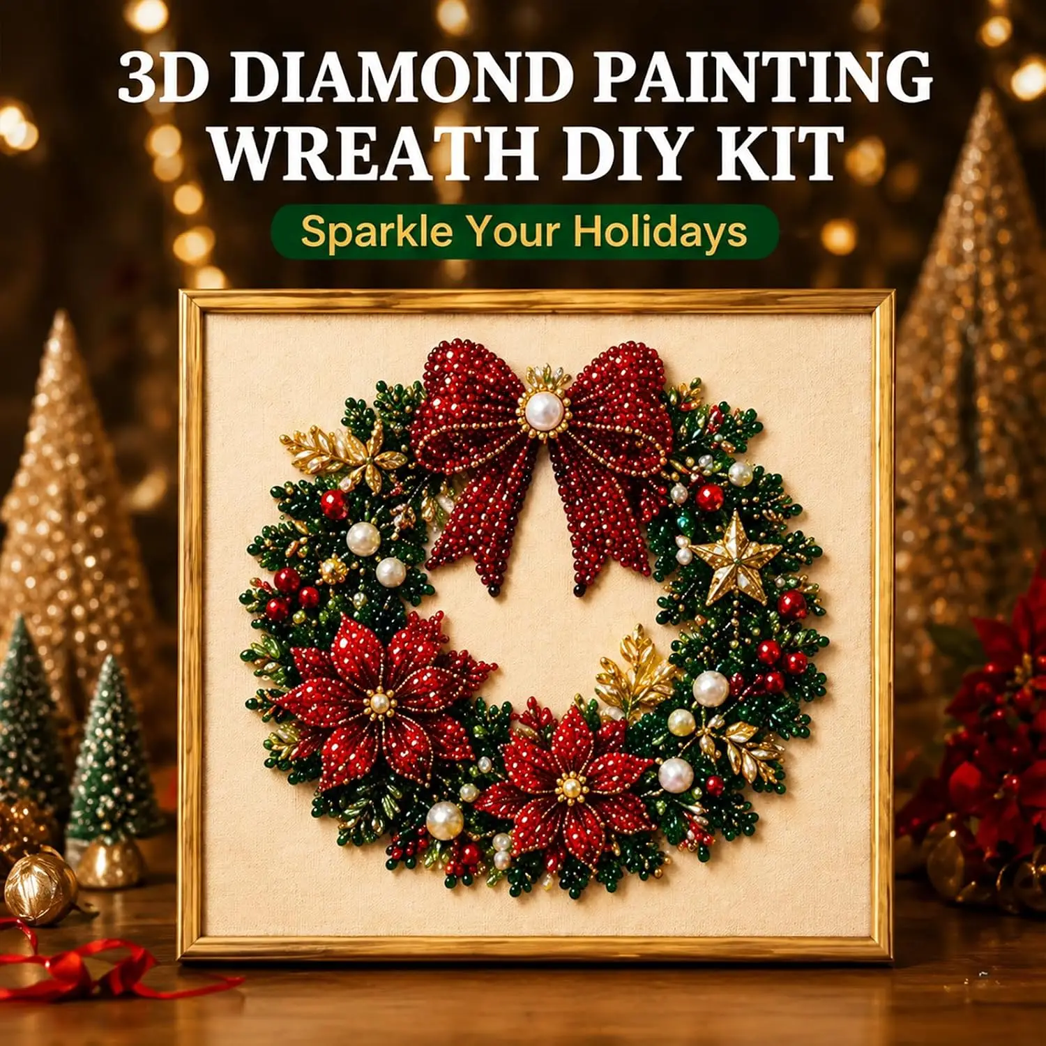 DIY Christmas Pearl Diamond Painting Art Kit, Christmas Pearl Art Kits for Adults & Beginner, 3D Diamond Art for Home Wall Decor