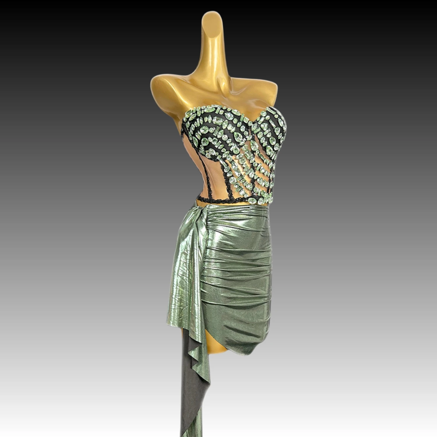 Minigonna Sexy con fasciatura superiore 2 pezzi Set donna strass scintillanti cena sera Prom festeggia il vestito fotografico della festa di compleanno