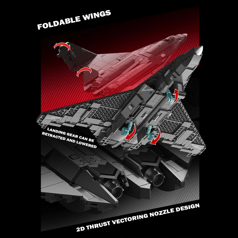 MOC 테크니컬 밀리터리 J-50 스텔스 항공기 모델 빌딩 블록 J-35 캐리어 기반 전투기 브릭 장난감 (어린이/성인 선물용)