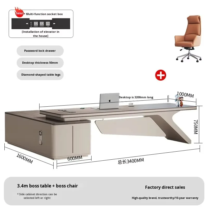 Large Modern Light Luxury Office Desk and Chair Luxury Executive Office Desk by Big Boss Modern Design Home Office Furniture
