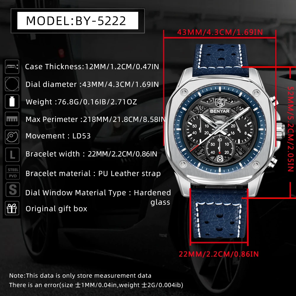 2026 BENYAR Orologio da uomo nuovo marchio di lusso cronografo da uomo multifunzionale in acciaio inossidabile orologio al quarzo impermeabile da 30 metri