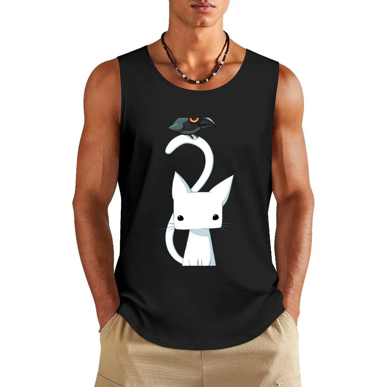 

Cat and Raven Tank Top gym clothing T-shirt man training weight vest Top summer