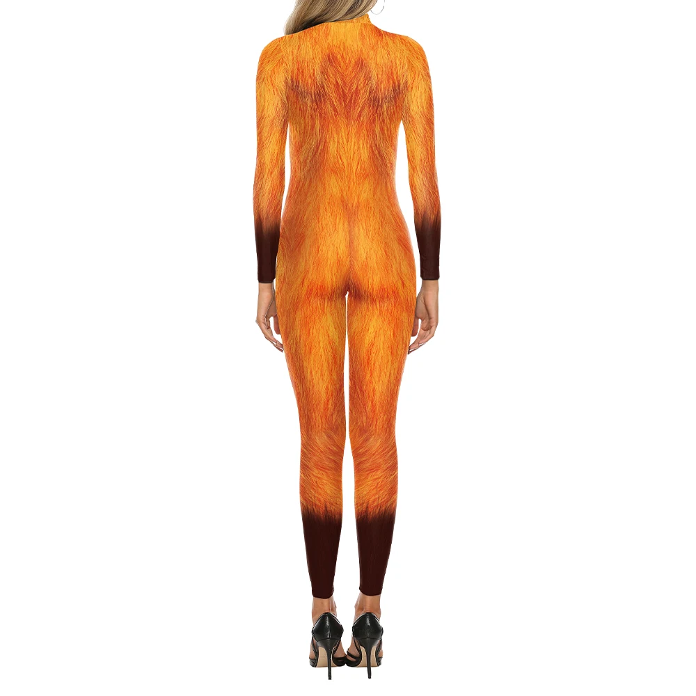 Halloween Animal Fox Print Costume Cosplay uomo donna Sexy body travestimento Oufit Holiday Party Funny Stage tuta Catsuit