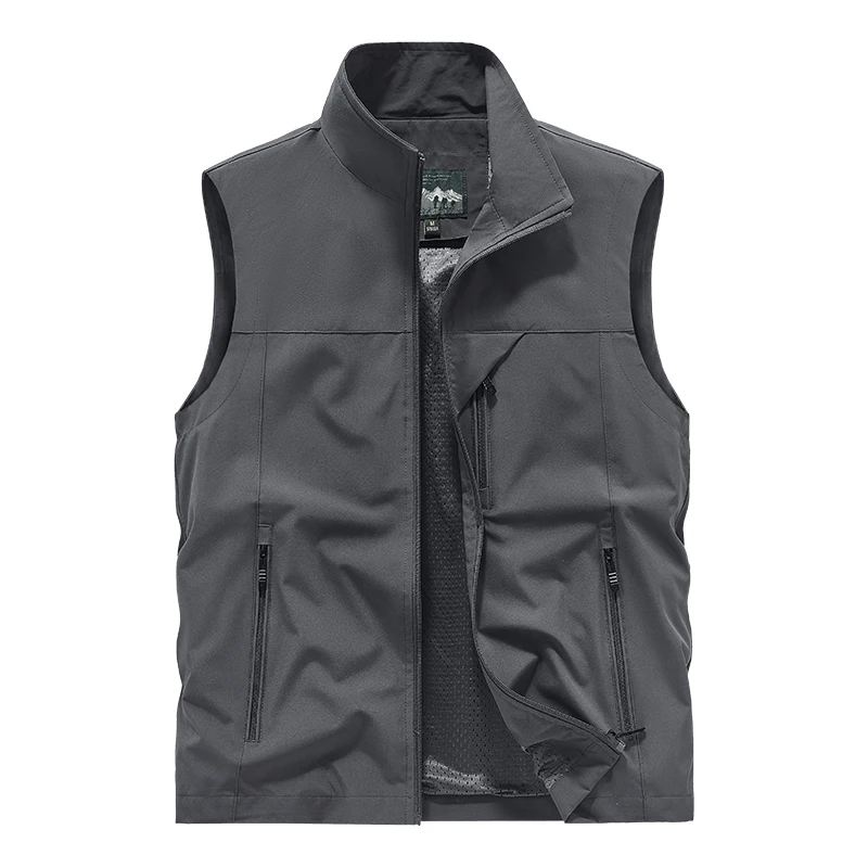 Herren Leichte Softshell-Weste Stehkragen Vollreißverschluss Mesh-Futter Reißverschlusstaschen Outdoor Freizeit Ärmellose Arbeitsweste Gilet – Detail 2