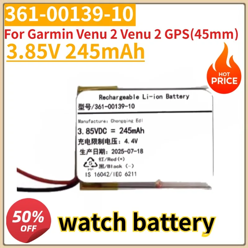 

High Quality New 361-00139-10 Smart Watch Battery 3.85V 245mAh For Garmin Venu 2 Venu 2 GPS(45mm) Replacement Battery