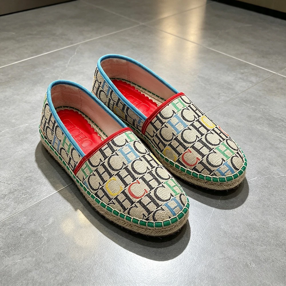 CH Women Letter Print Espadrille Flats Luxury SlipOn Loafers Colorful Trim Casual Outdoor Walking Shoes Classic Daily Footwear