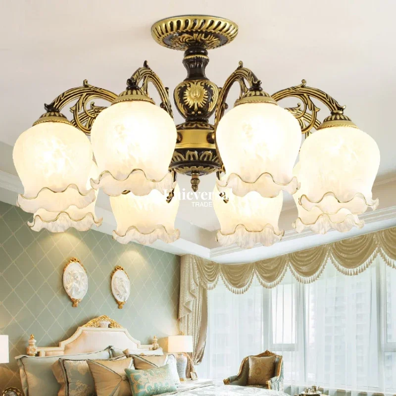 الثريا الأوروبية الرجعية الفاخرة الغلاف الجوي غرفة المعيشة LED متجمد النحاس الزجاج الثريا تركيبات الإضاءة المنزلية الإبداعية #2