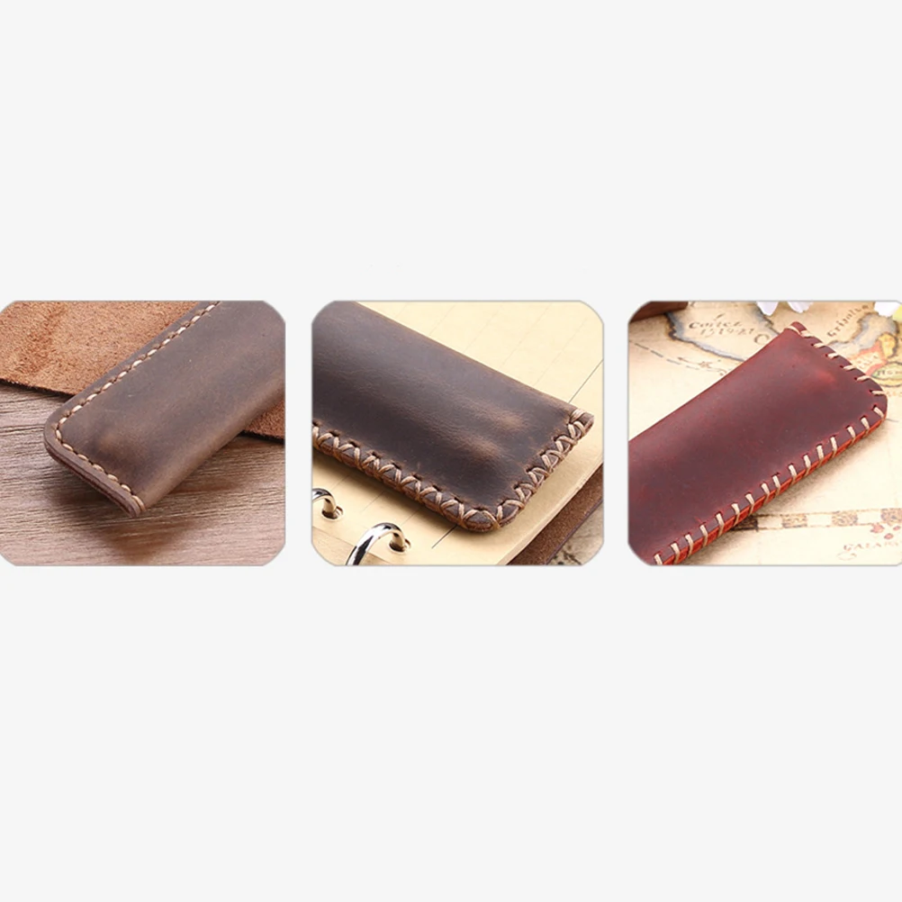 

Pen Case Retro Handmade Genuine Storage Bag Protective Sleeve Gift Pen Pouch Writing Tools Desk Organizer