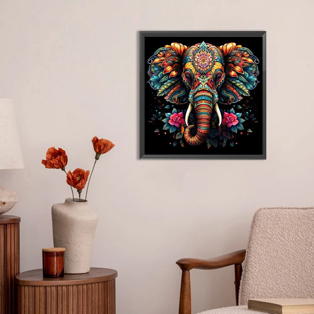 5D DIY Full Round Drill Elephant Diamond Painting Animal Kit Home Decor 30x30cm