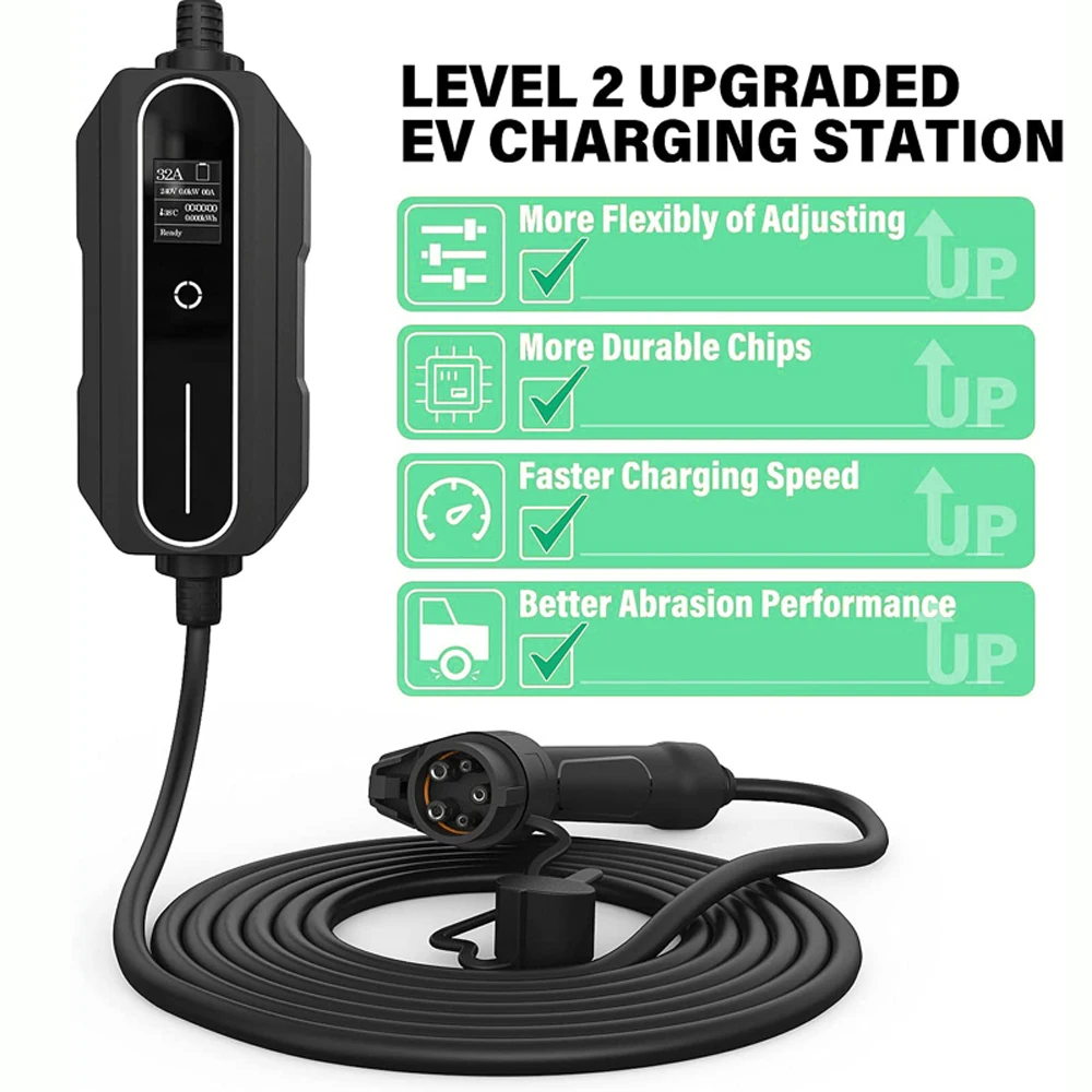 Chargeur portable EV Type 2 pour véhicules Mennekes, chargeur de voiture électrique domestique CEE, 10 mètres, 62196-2, 32A, 7,2 KW, niveau 2