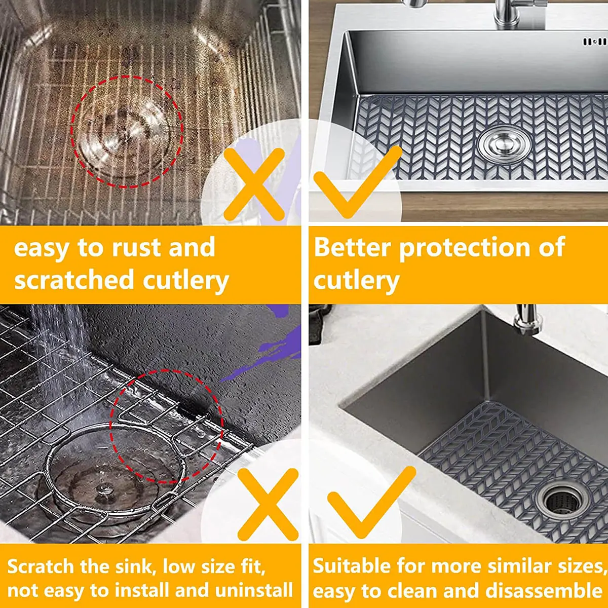 Silicone sink mat heat resistant anti slip grid sink drainage center protective mat portable drying mat home kitchen countertop