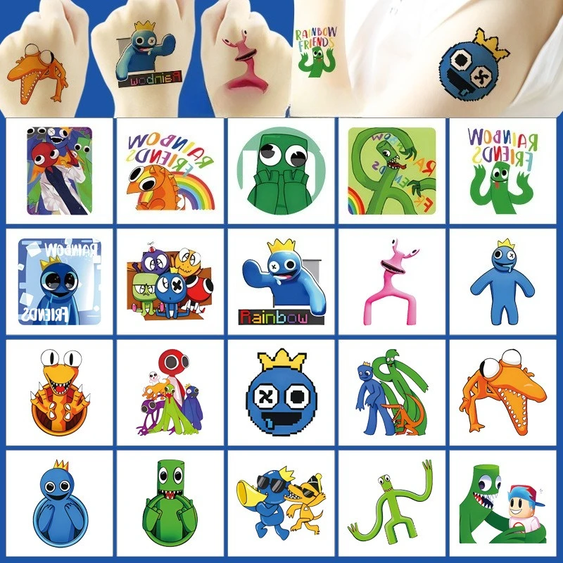 20Pcs Cartoon Rainbow Friends Temporary Tattoo Sticker Body Art Cute Tattoo Stickers Cosplay Party Toys for Kid Birthday Gifts