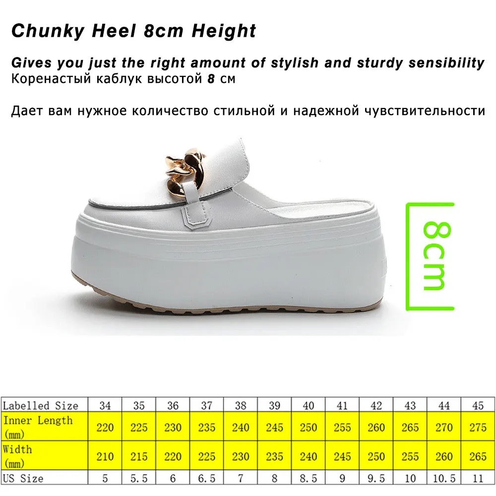 Fujin 7cm Genuine Leather Platform Shoes Wedge Slippers Chain Women Summer Shoes Genuine Leather Mules Sandals Slides For Women