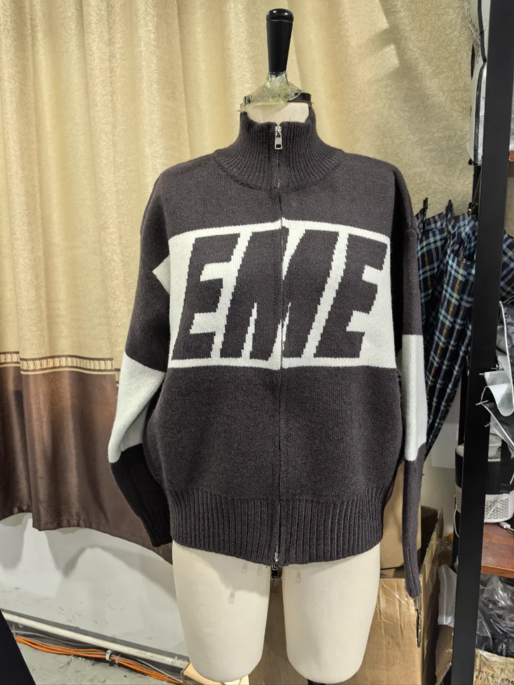 Herbst Vintage Strick-Kurzpullover für Damen, Schicker Doppelreißverschluss Hochkragen Patchwork-Cardigan, Neuer Pendler-Streetwear-Stil – Detail 8