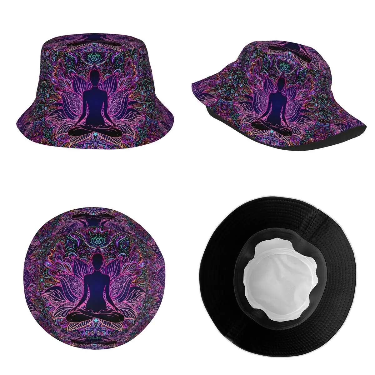 Indian Buddha Zen Mandala Bucket Hats Summer Beach Hatwear Fishing Fisherman Caps for Camping Girl Bob Hat UV Protection