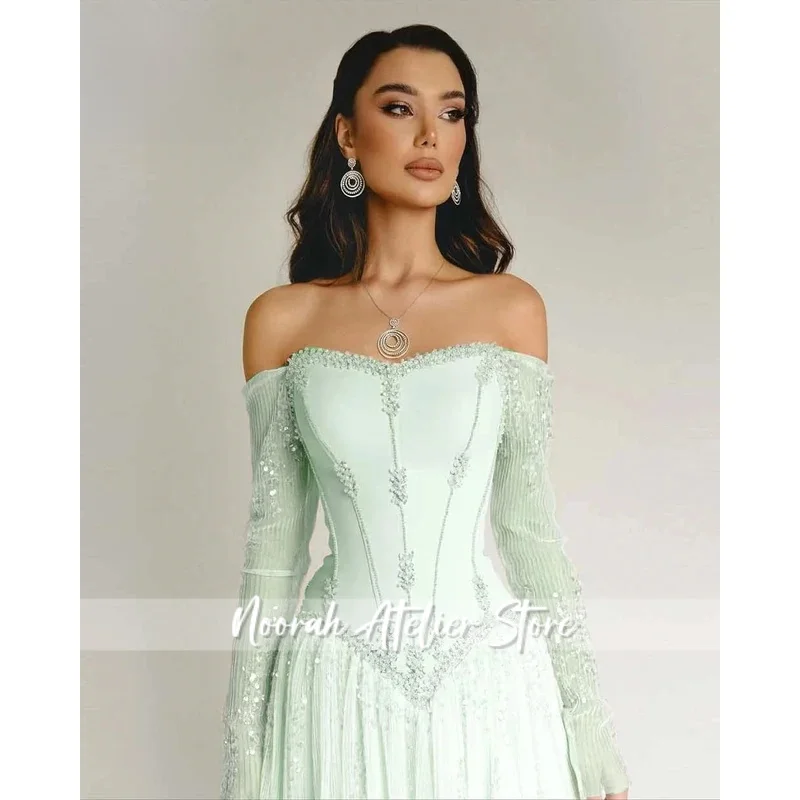 カスタマイズされたボートネック3/4袖イブニングドレス、キラキラ輝くスパンコールがドレープされたAライン、2026年イブニングガウン