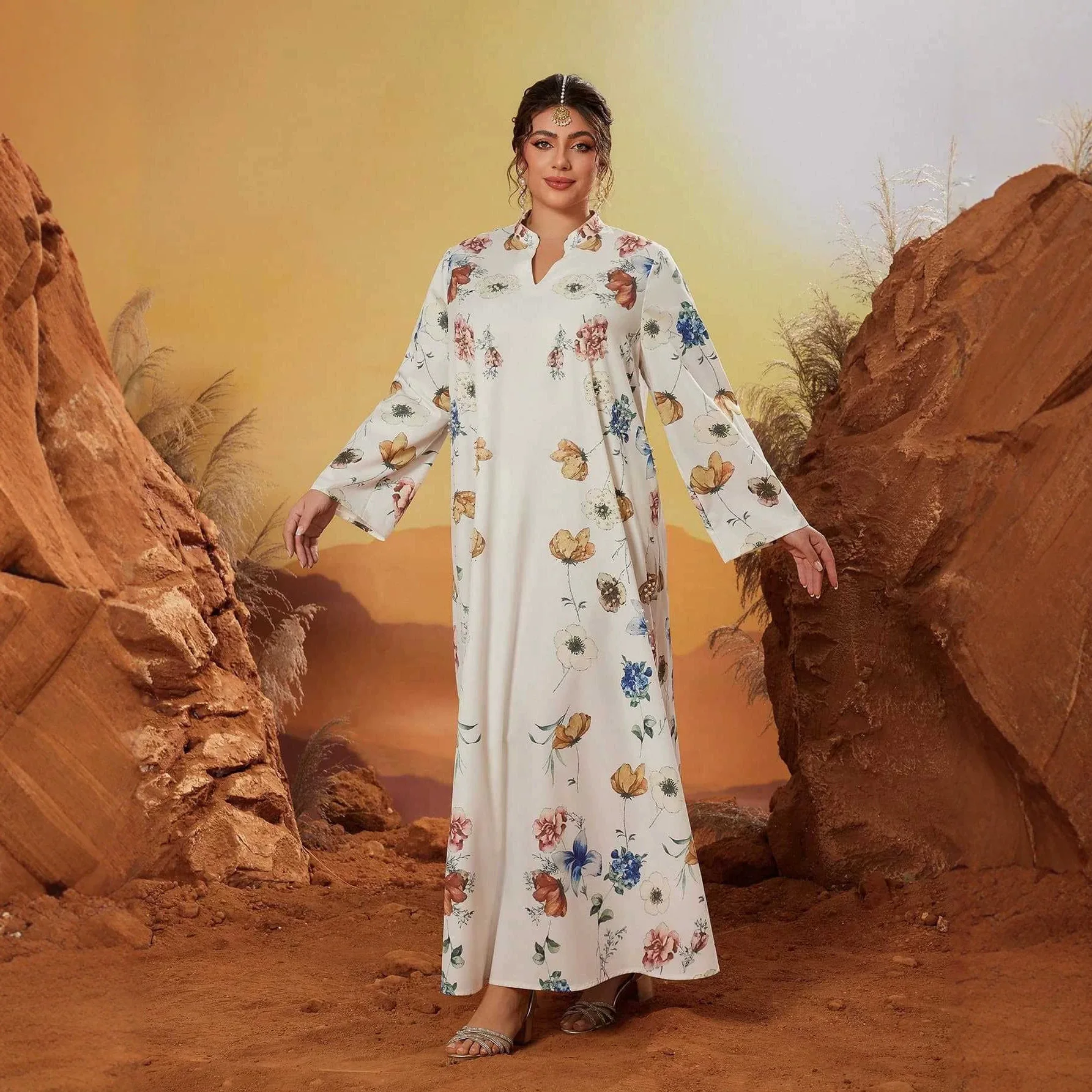 

2026 New Fashionable And Elegant Loose Dress With Printed Long Sleeves, Sun Protection, Suitable For Banquets, Daily Outings