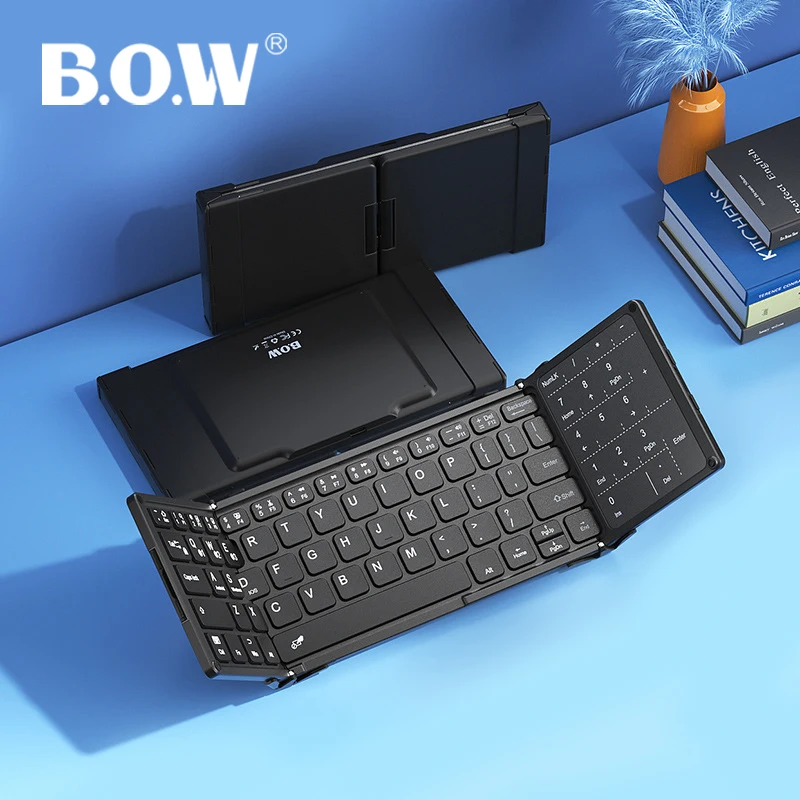 

Портативная складная клавиатура B.O.W, 3 устройства Bluetooth с поддержкой, алюминиевый компактный компьютер для мобильного телефона iOS Android Windows PC