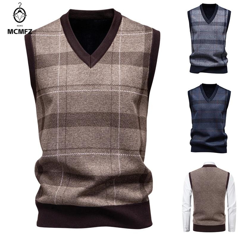 

Knitted Warm Sweater for Men V-neck Vest Diamond Grid Twisted Flower Casual Fashion Versatile Top Autumn and Winter
