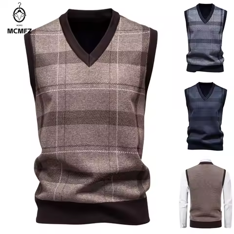 Knitted Warm Sweater for Men V-neck Vest Diamond Grid Twisted Flower Casual Fashion Versatile Top Autumn and Winter