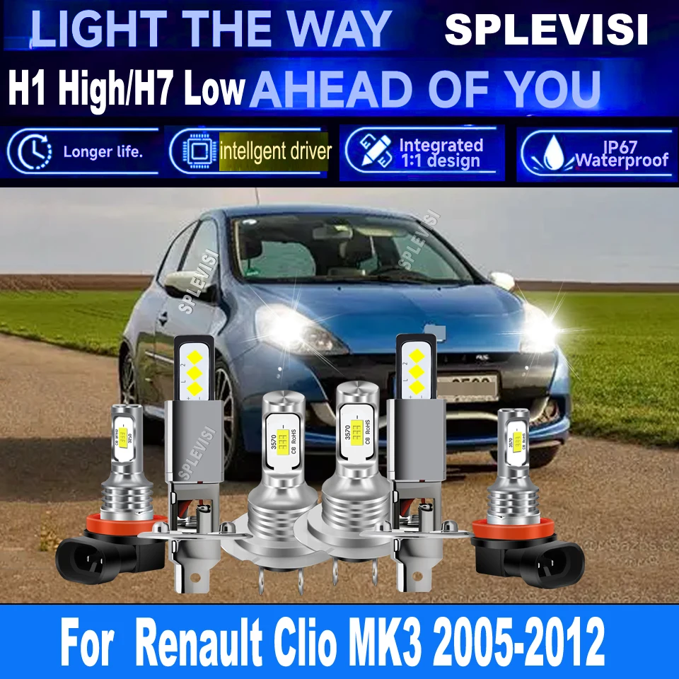 

H1 H7 711 LED Headlight Foglight -no external driver or extra wiring needed For Renault Clio MK3 2005 2006 2007 2008 2009-2012