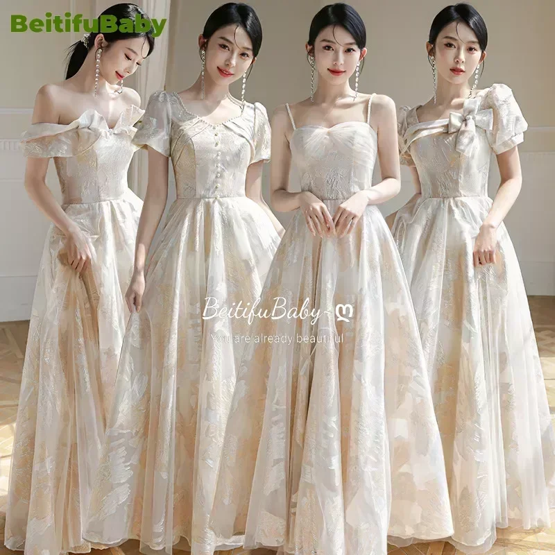 BeitifuBaby Bridesmaid Dress for Women Wedding Party Vintage Button Short-sleeved Women's Party Evening Dress Vestido De Festa