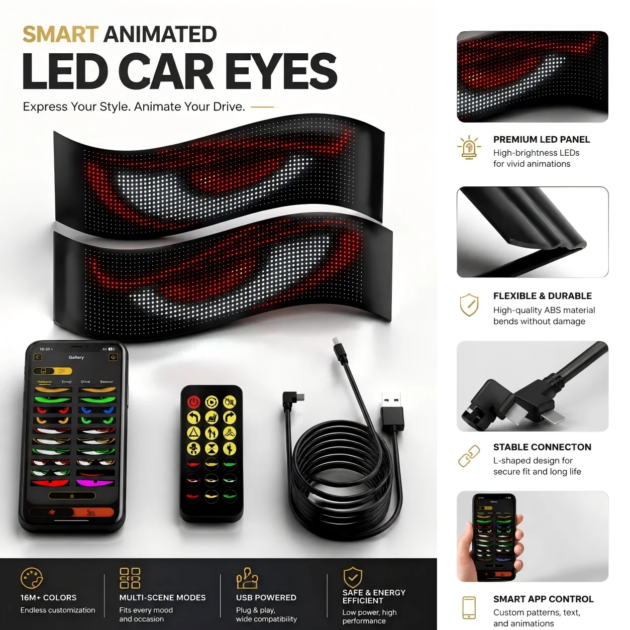 

Demon Eyes Car LED Logo APP LED Matrix Pixel Panel Night Light DIY Programmable Flexible LED Display for Car Truck Accessorie