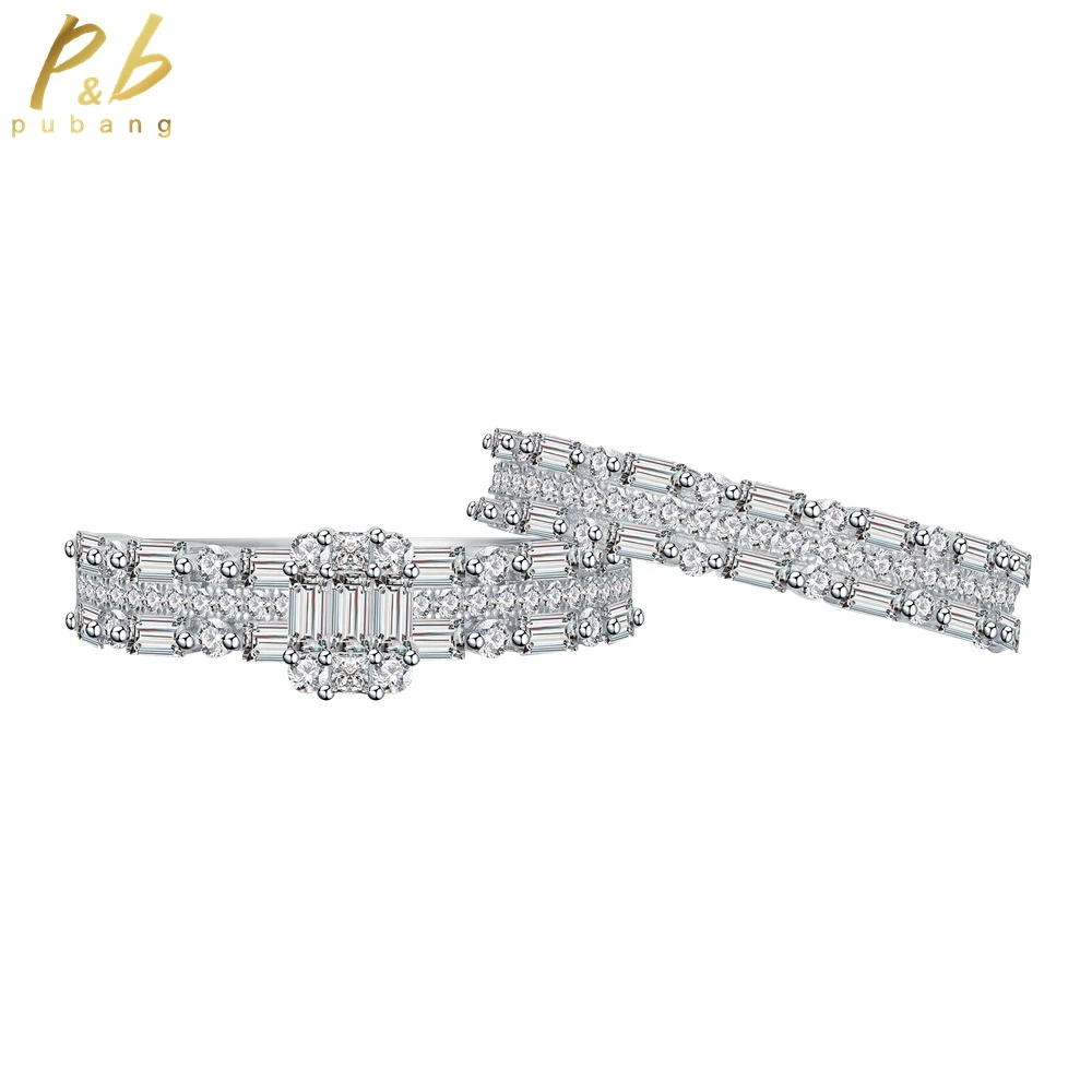 

PuBang Fine Jewelry 925 Sterling Silver Created Moissanite Diamond Baguette Gemstone Band Rings Set for Women Gift Free Shipping