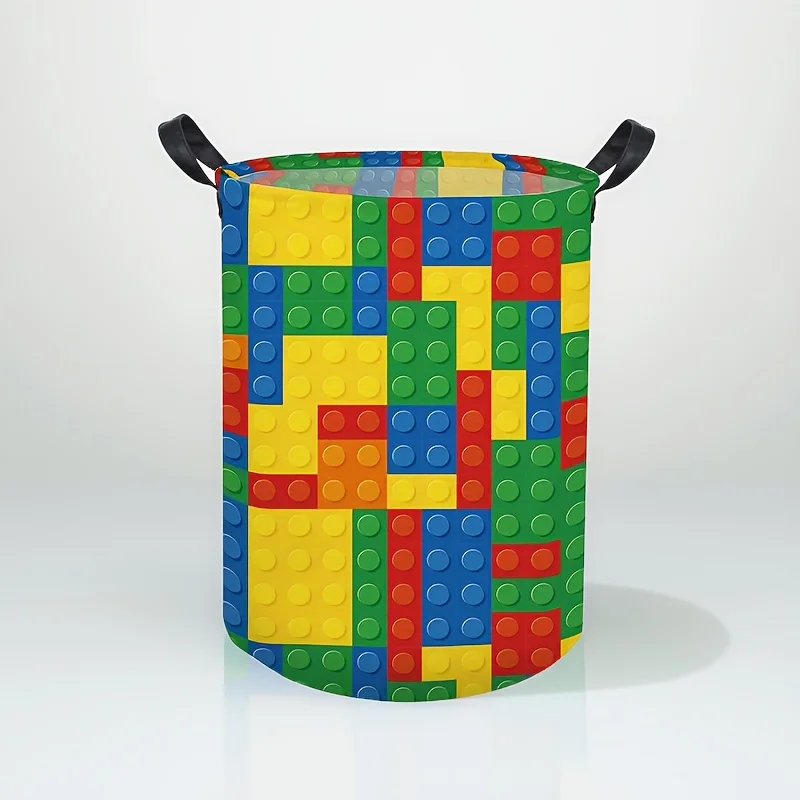 Colorful Interlocking Building Block Design Laundry Basket Thick Foldable with Handles Collapsible for Easy Storage Ideal