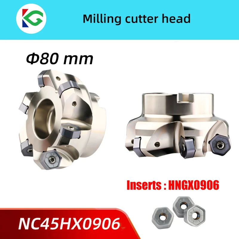 For HNGX0906 Insert 80mm Face Milling Cutter Head NC45HX0906 45 Degree Fast Feed Milling Cutter Disc Double Sided 12 Flutes CNC