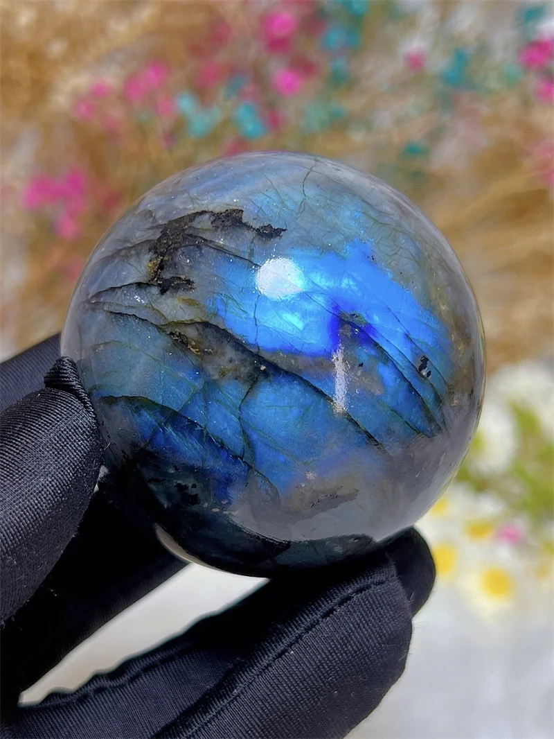 Natura Crystal Blue Labradorite SPhere With Rain Bow Free Form  Carving Reiki Healing Stone Home Decoration Exquisite Gift