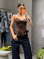 Sexy Fishbone Strapless Short Top Lady Chic Sleeveless Off-shoulder Backless Waist Cinching Blouse Women Vacation Party Tops New - Image 5