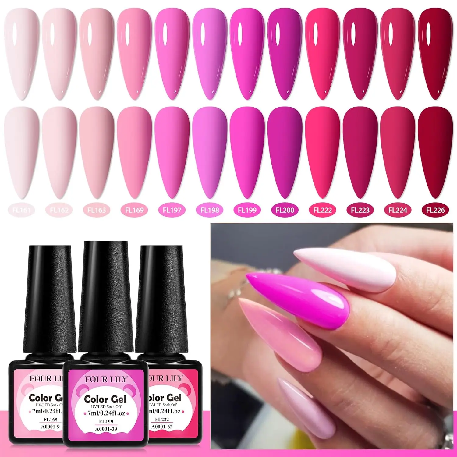 12-Color Gel Nail Polish Set, Red Hot Pink Nude Gel Polish Kit with UV LED Lamp - Fall in Love Collection, Gift for Women & Girl